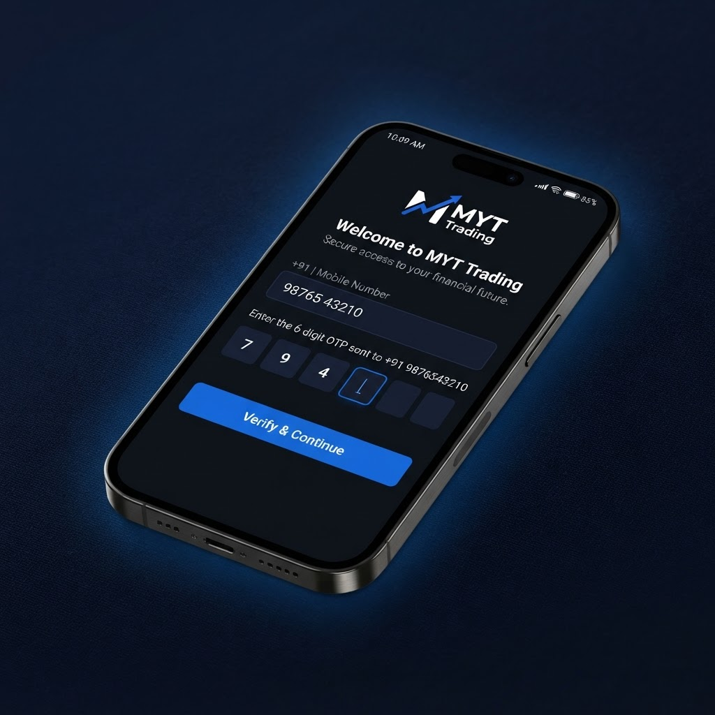 Phone screen showing the MYT app fast mobile registration and OTP login screen